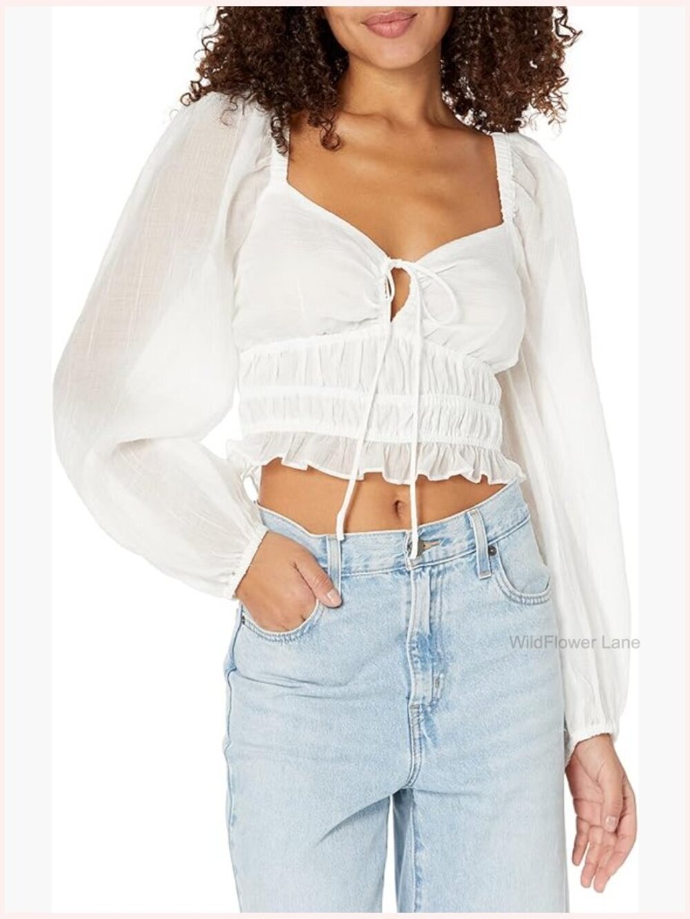 Crop Top Sweetheart Neck Long Sleeve T Back Blouse Women's